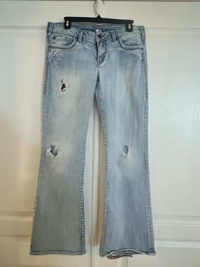 Silver Jeans Light Blue Distressed Flare Jeans